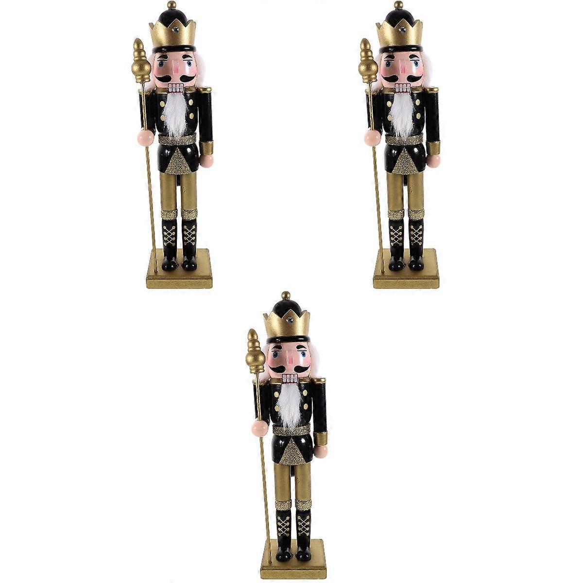Xmas Desktop Nutcracker Wooden Nutcracker Decoration 3Pcs Set