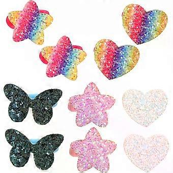 5 Pairs Toddler Scrunchies Hair Ties for Little Girls, High Elastic Fabric Hair Elastics Glitter Stars and Rainbow Colors, Comfortable and Decorative 