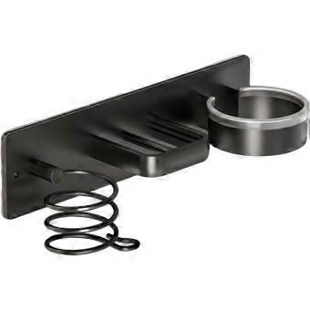 RUIYUE Wall Mounted Hair Tool Organizer, Heat Resistant Holder for Blow Dryer & Curling Iron, Black Bathroom Vanity Storage Rack 