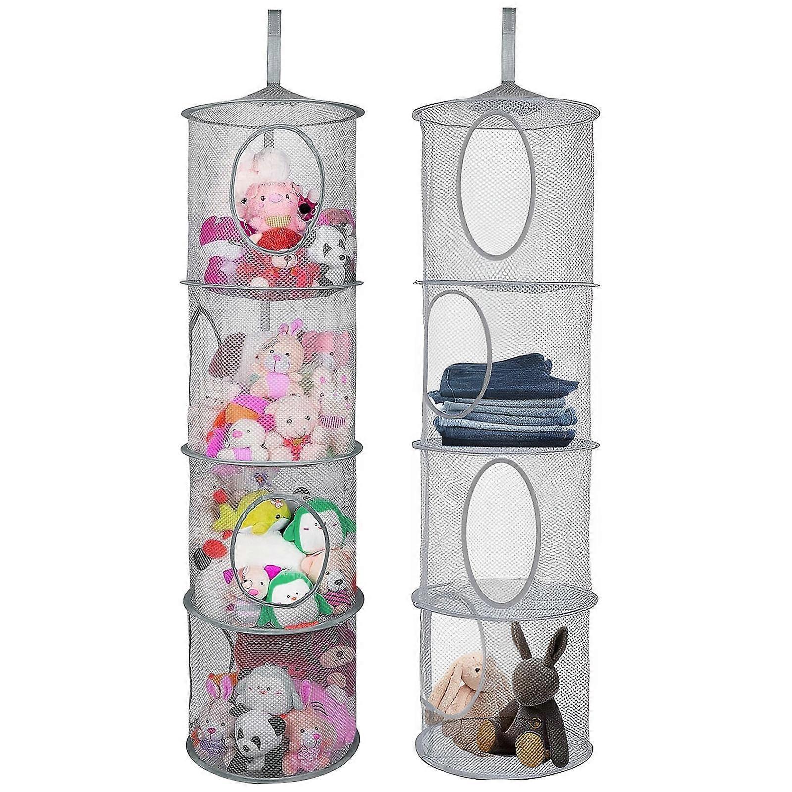 Foldable 4-Section Hanging Mesh Basket Gray 2pcs