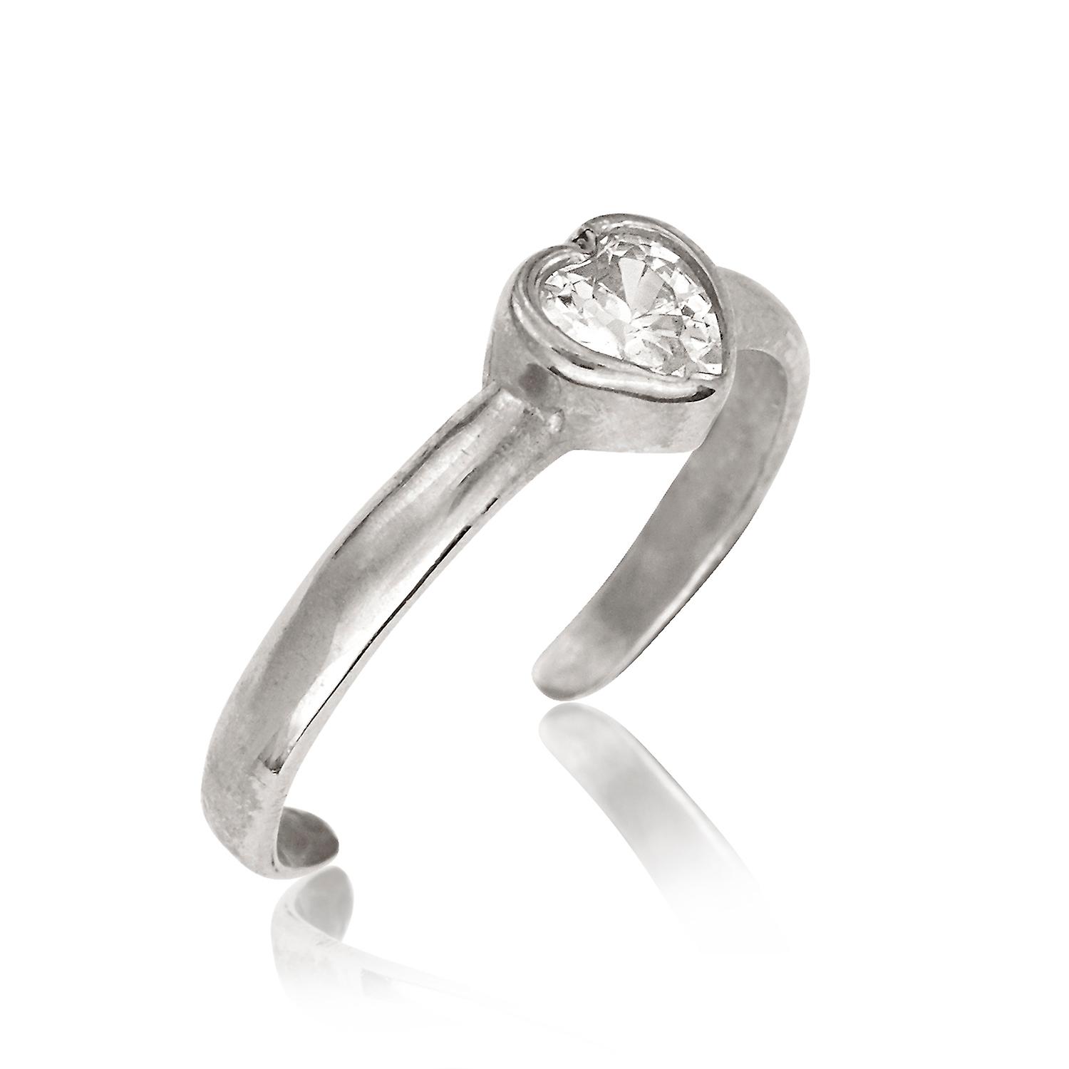 14k White Gold Cubic Zirconia Adjustable Elegant Love Heart Shape Body Jewelry toe ring-toe ring for Women