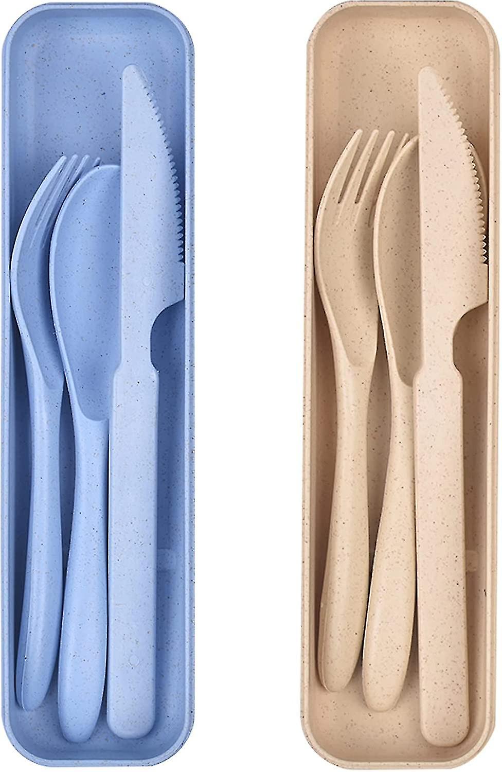 Travel Cutlery Set With Case, 2pack Plastic Cutlery Set Reusable Plastic Forks Spoon Tableware, Portable Camping Cutlery Set For Adult Travel Picnic C