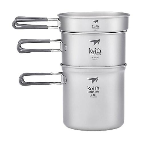 3-piece titanium set, 13.5 cm frying pan and 0.8 l and 1.2 l saucepans 3 units (Silver)
