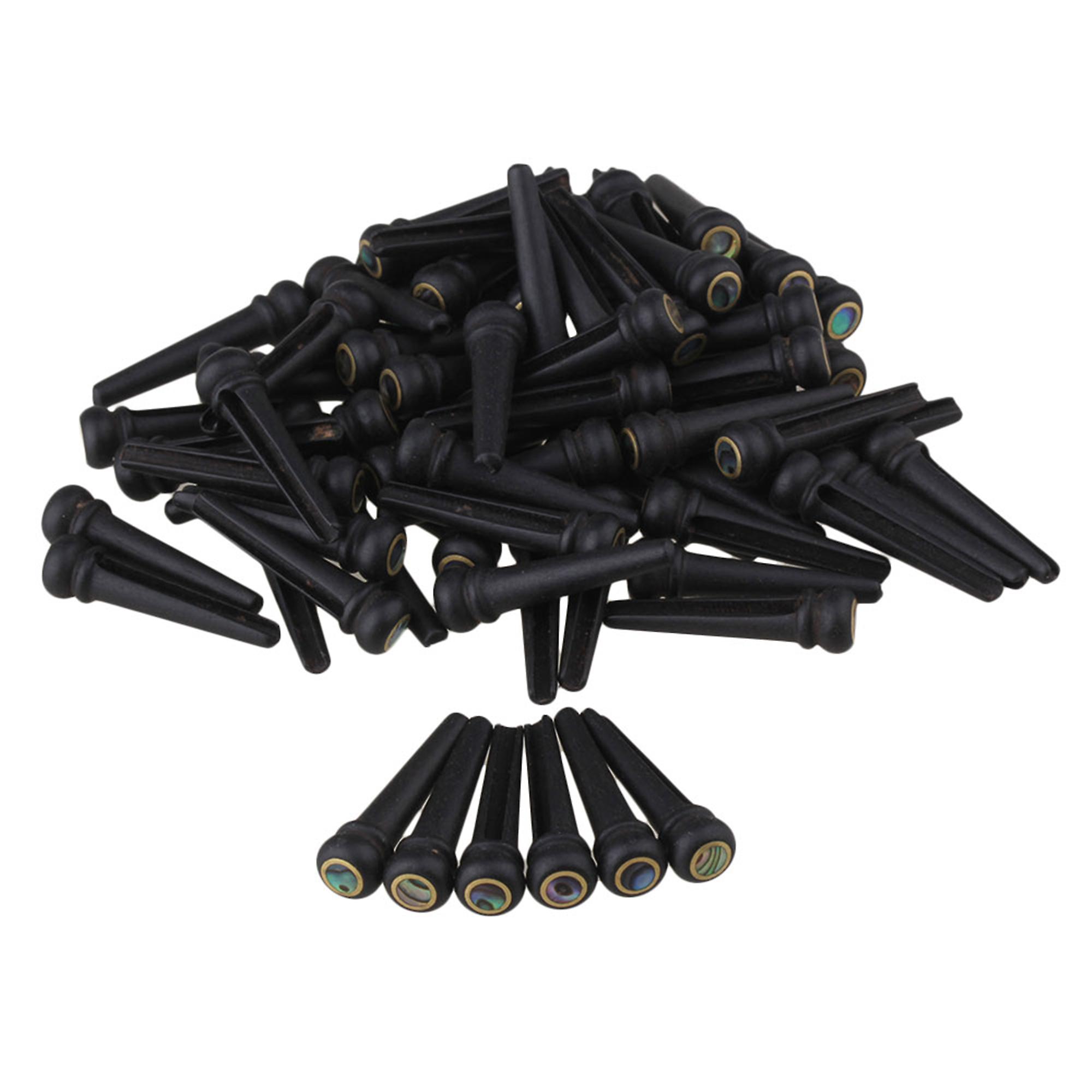 60 Pieces Black Guitar Ebony Brass Circle Bridge End Pin with Abalone Dot Head