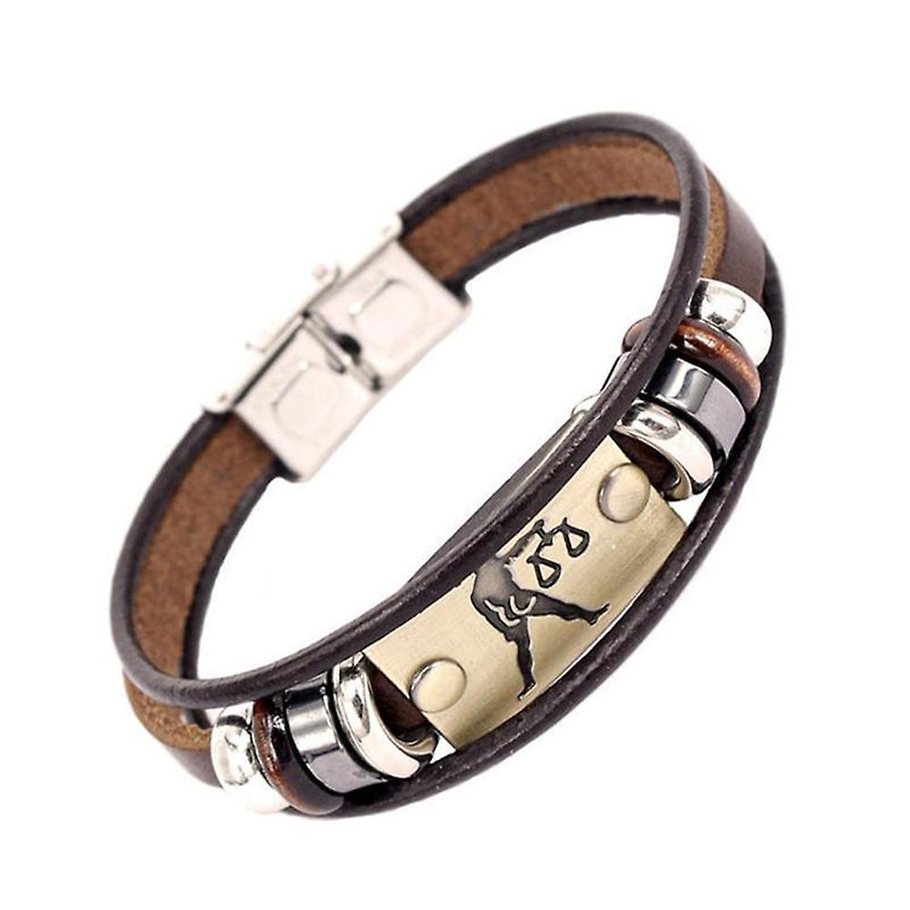 Retro Unisex 12 Constellations Multi Layer Braided Faux Leather Bracelet Jewelry