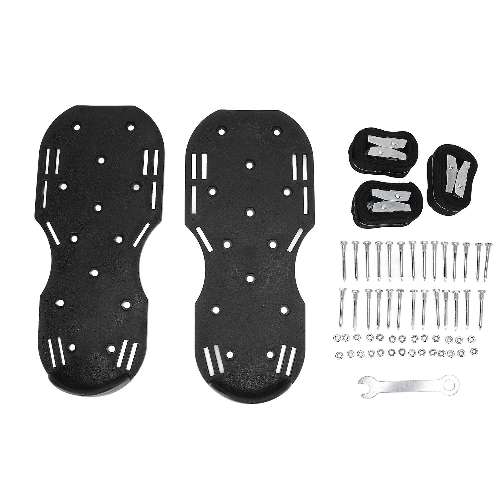 Manual Garden Grass Loosening Tools Walking Lawn Aerator Grass Spike Shoes with Metal Buckle Strap for Gardening Black