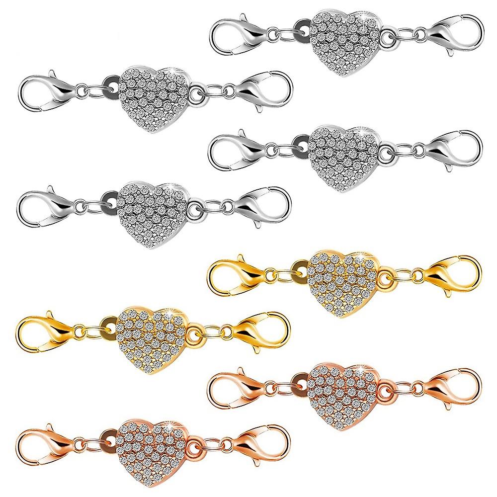 8 Pieces of Magnetic Jewelry Clasp, Lobster Clasp, Self-Aligning Magnetic Rhinestone Clasp (Heart-S