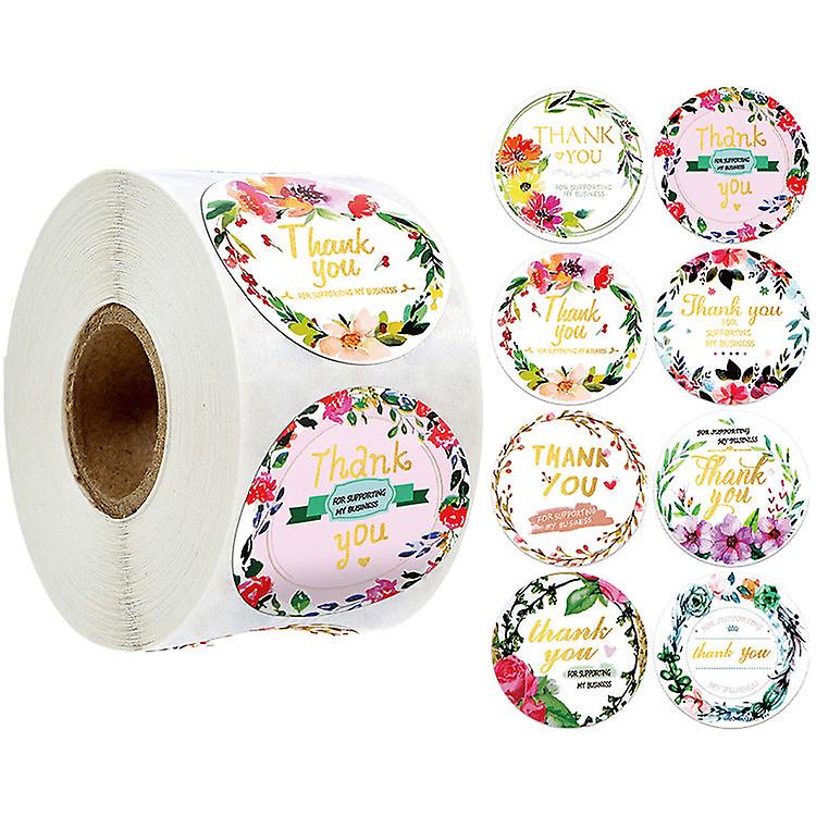3*500Pcs Christmas Xmas Stickers Roll labels 8 Kinds Of Flower Bronzing Thank You Thank You