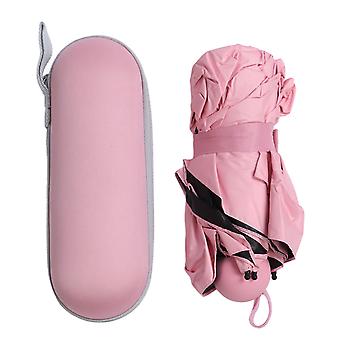 Kapselparaply 8 ribber 5 sammenleggbare bærbare solkremregn med dobbel bruk paraply lys rosa gave