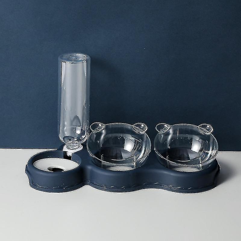 Double Bowl Cat Surleve,reclining 15 Bowl For Cat Antivomiting Pet Bowl 3in1 Automatic Water Storage