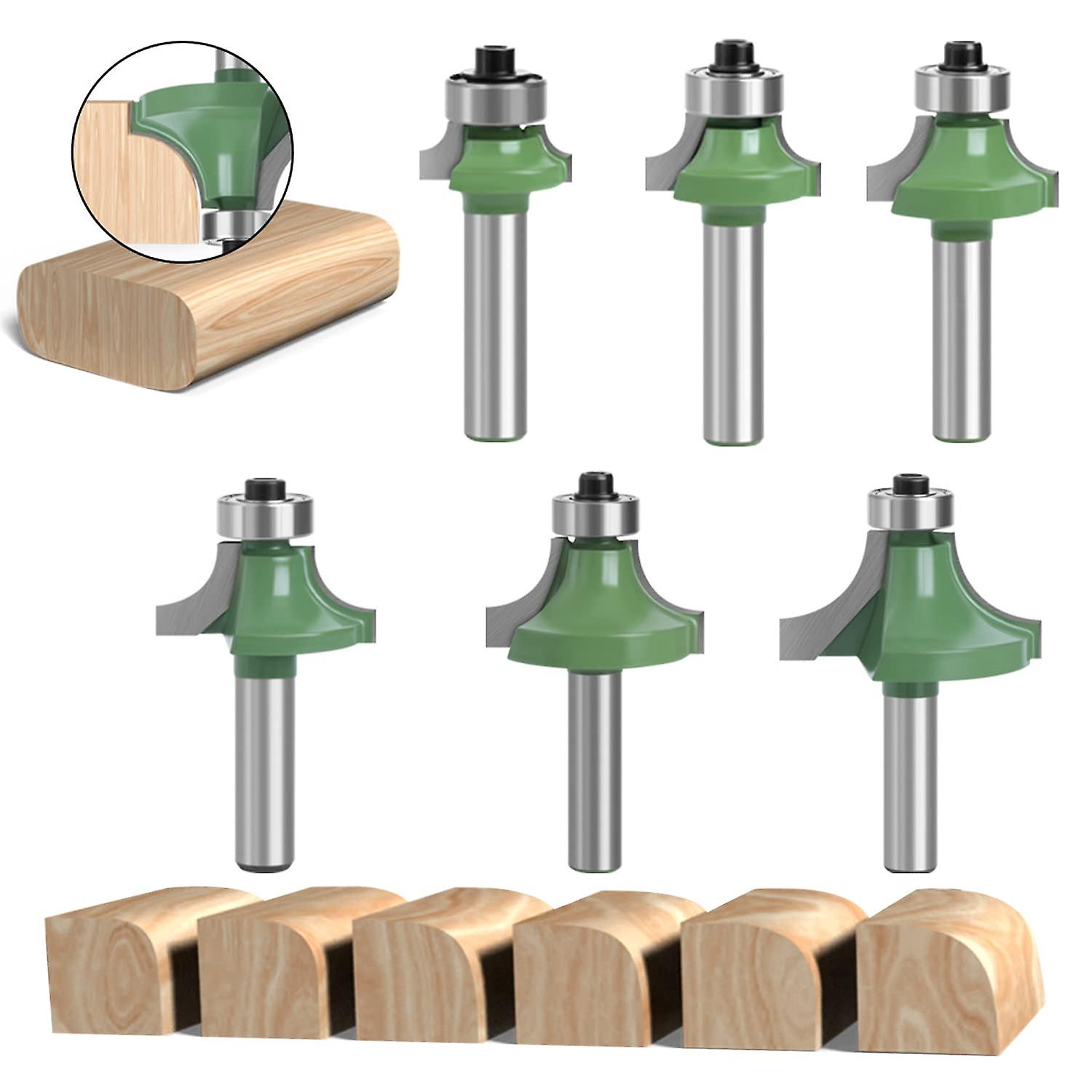 Set of 6 Wood Router Bits 8 mm, Quarter Round Milling Cutter with 8 mm Shank, Wood Router Bits, Rounded Grooving Cutter for Woodworking (6)