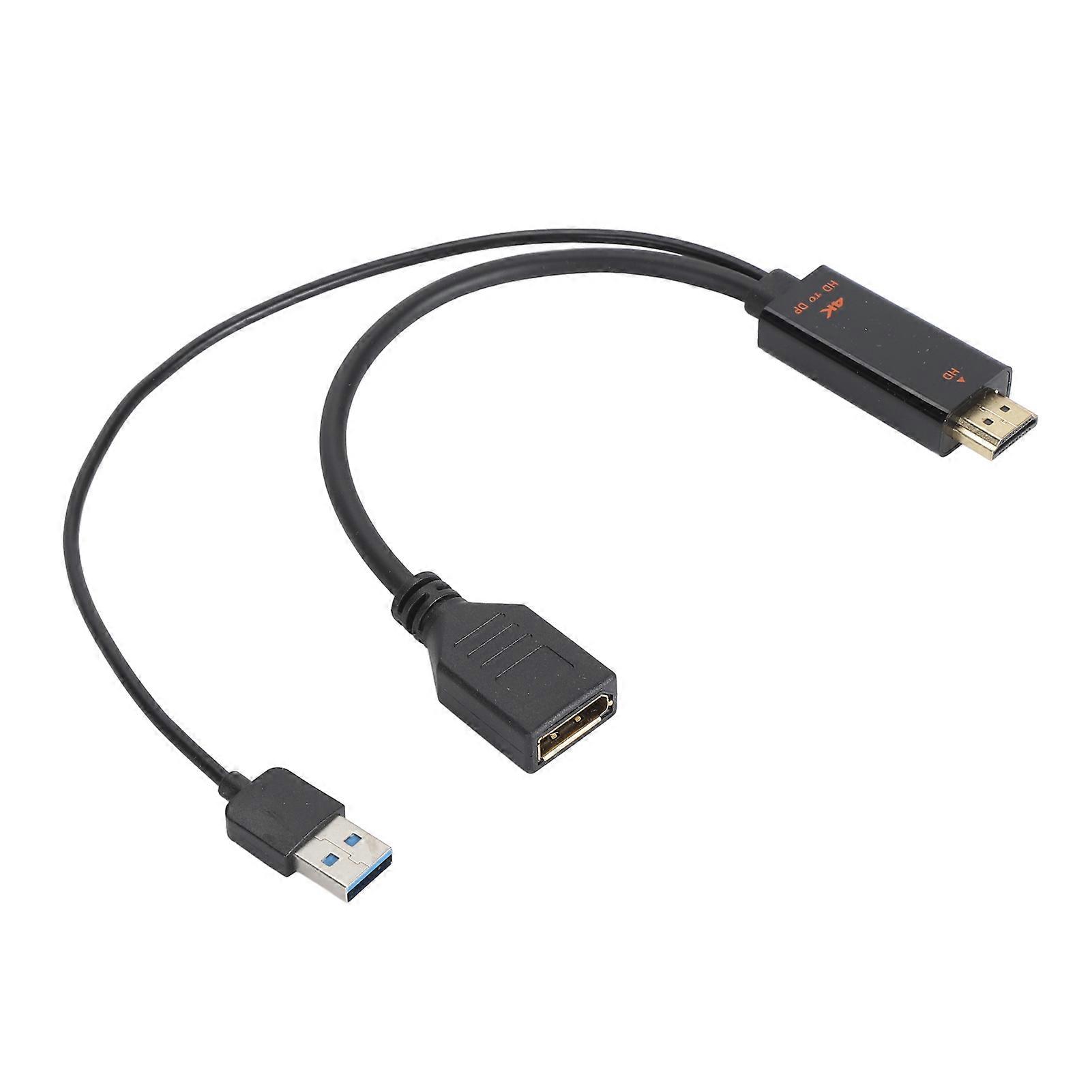 HD Multimedia Interface to DisplayPort Cable Adapter with USB Power 3840x2160 60Hz 9.8in Length Video Adapter Cable