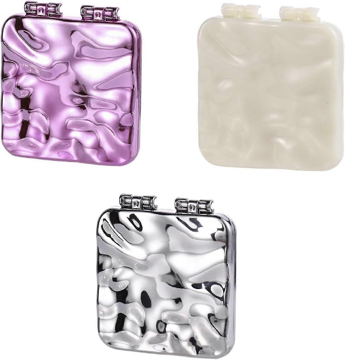 3PCS Wave Bright Surface Compact Mirror Square Travel Makeup Mirror