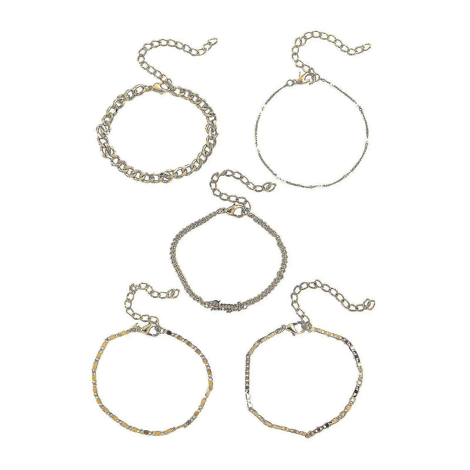 5pcs Elegant Women's Black Bead Heart-shaped Bracelet Bangle Cuff