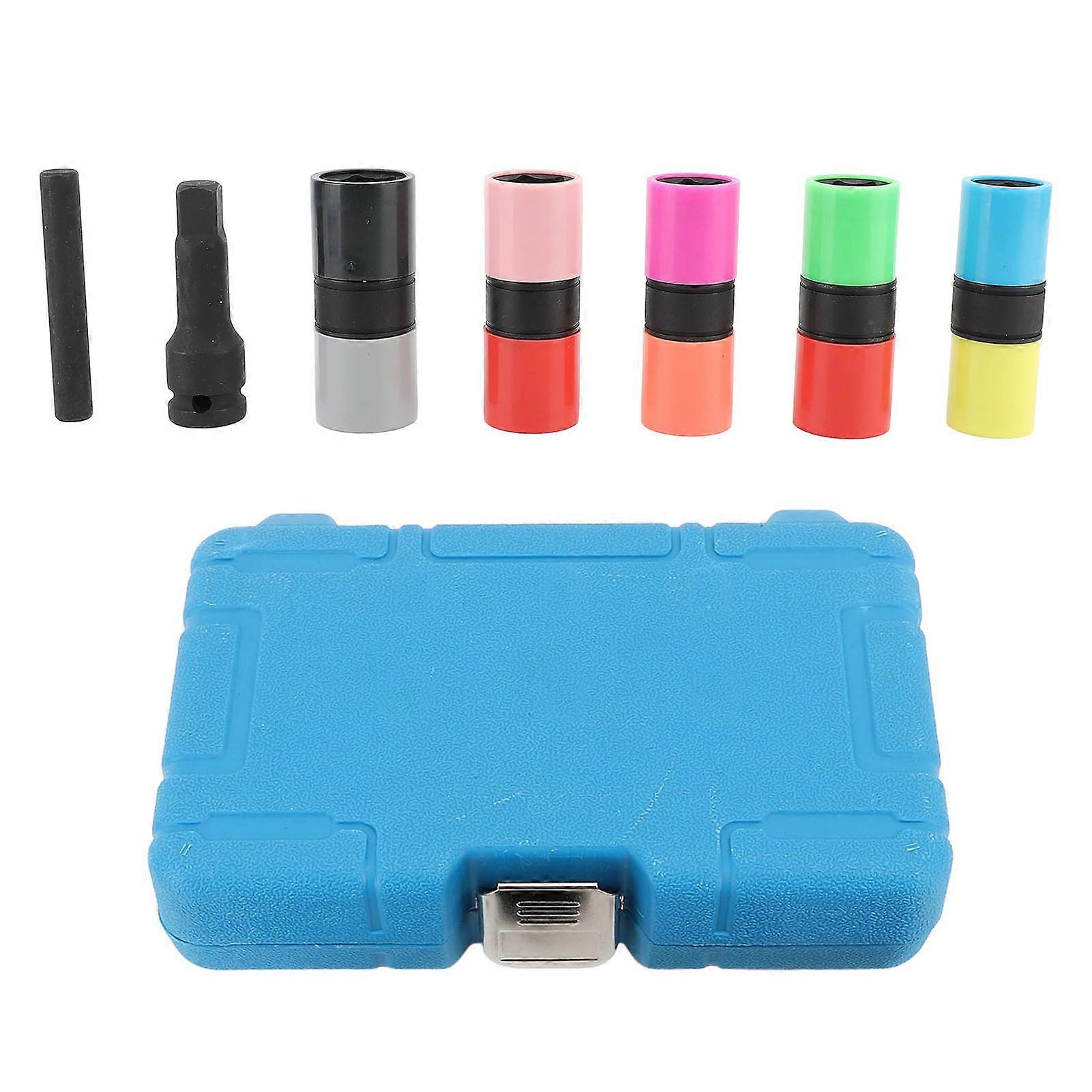 7pcs Lug Nut Socket Set Colorful CrMo Steel 6 Point Double Sided Impact Socket Set With Protective Sleeve E2U011