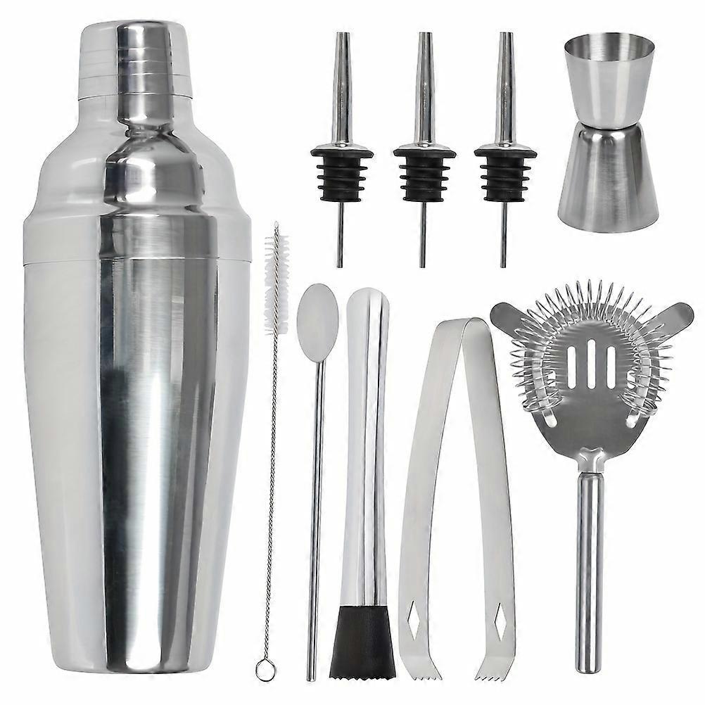 Stainless Steel Bar Set - 9 Piece Bartender Kit with Cocktail Shaker, Strainer, Jigger, Pourers, Spoon, Tongs, Muddler - Professional Mixology Tools f