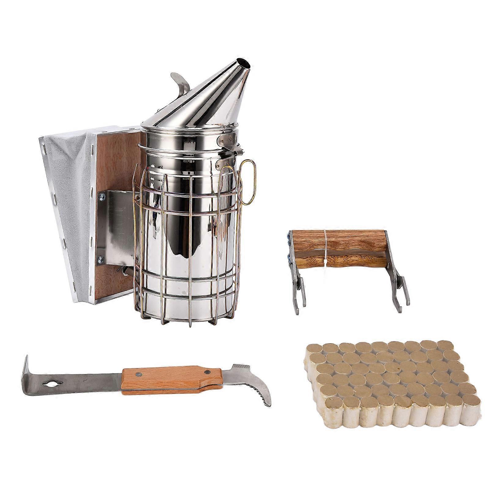 4PCS/Set Beehive Smoker Set Frame Clip Scraper Moxa Cone Stainless Steel Smoker Beekeeper Starter Kit for Beekeeping
