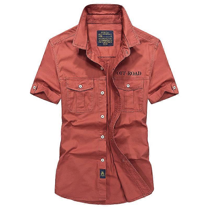 Men's Short Sleeve Shirt Washed Cotton Military Loose Large Size Outdoor Tooling Shirt Trend