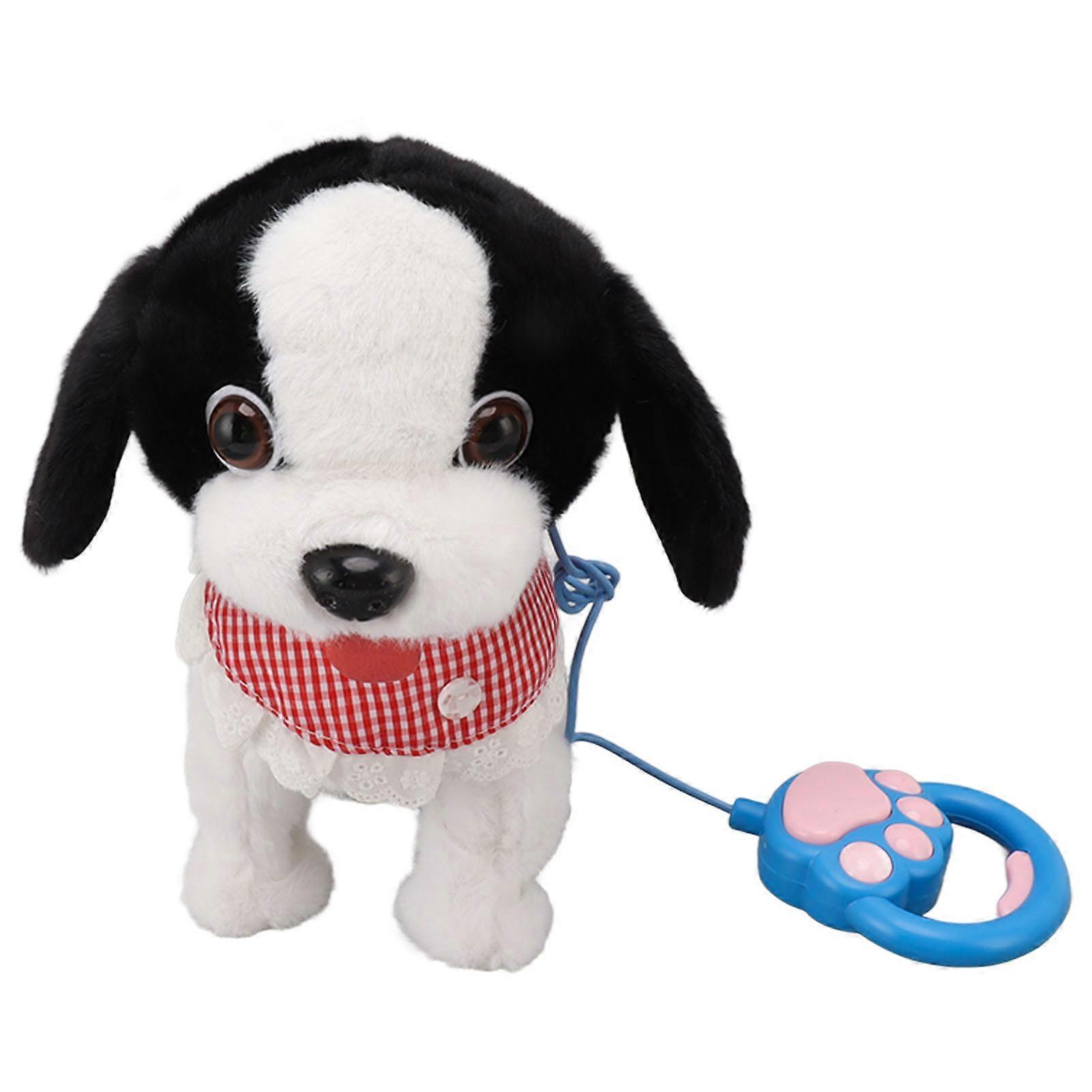 Walking and Barking Puppy Dog Toy Interactive Dancing Electronic Plush Pet with Remote Control Leash for Kids Black