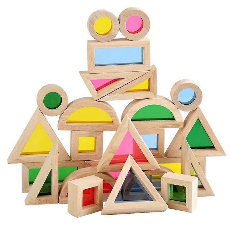 24 pz/set Blocchi di costruzione caleidoscopici con giocattoli educativi in legno colorato in acrilico per bambini