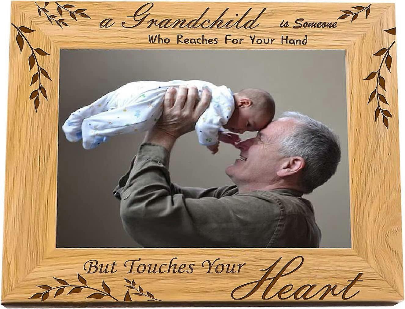 6x4 Inch Grandparents Picture Frame Hanging Tabletop Wood Photo Frame Rectangle Frame with A Grandchild is Someone Who Reaches for Your Hand But Touch