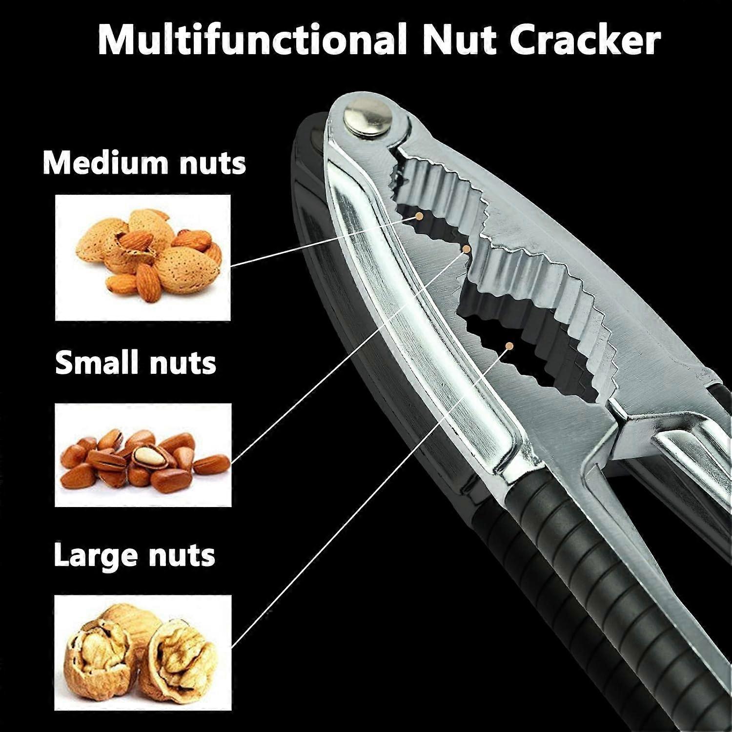 Nut Crackers For All Nuts,Walnut Cracker Heavy Duty Shell Seafood Pecan Walnut Cracker Tool,Finger Protectors Cutting,with Non-Slip Handle-Black