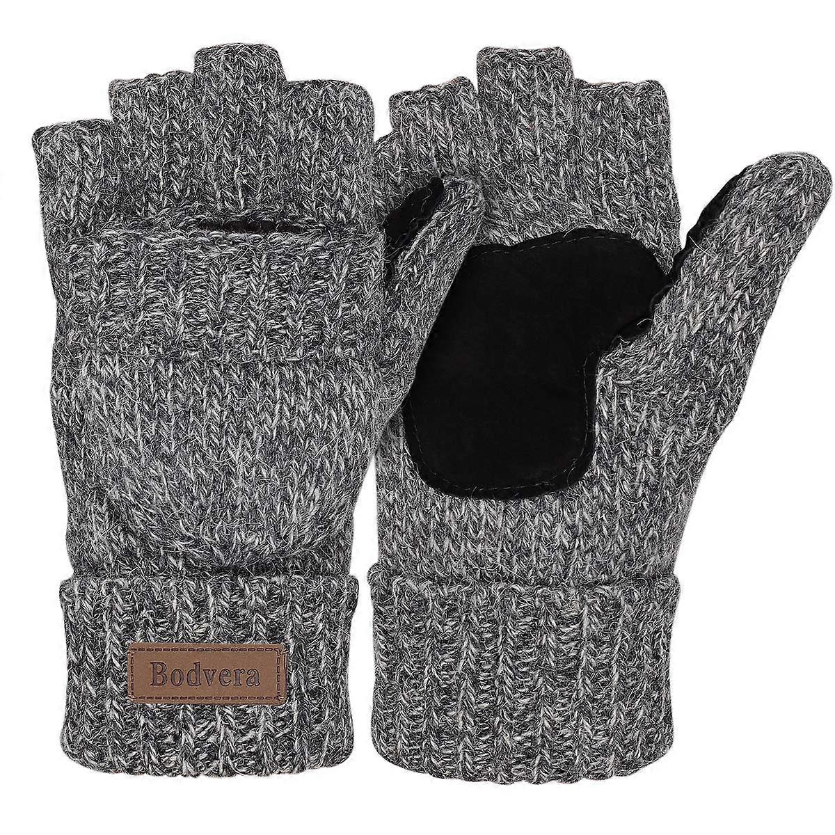 Thermal Insulation Fingerless Texting Wool Gloves for Women and Men Winter Warm Knitted Convertible Mittens Flap