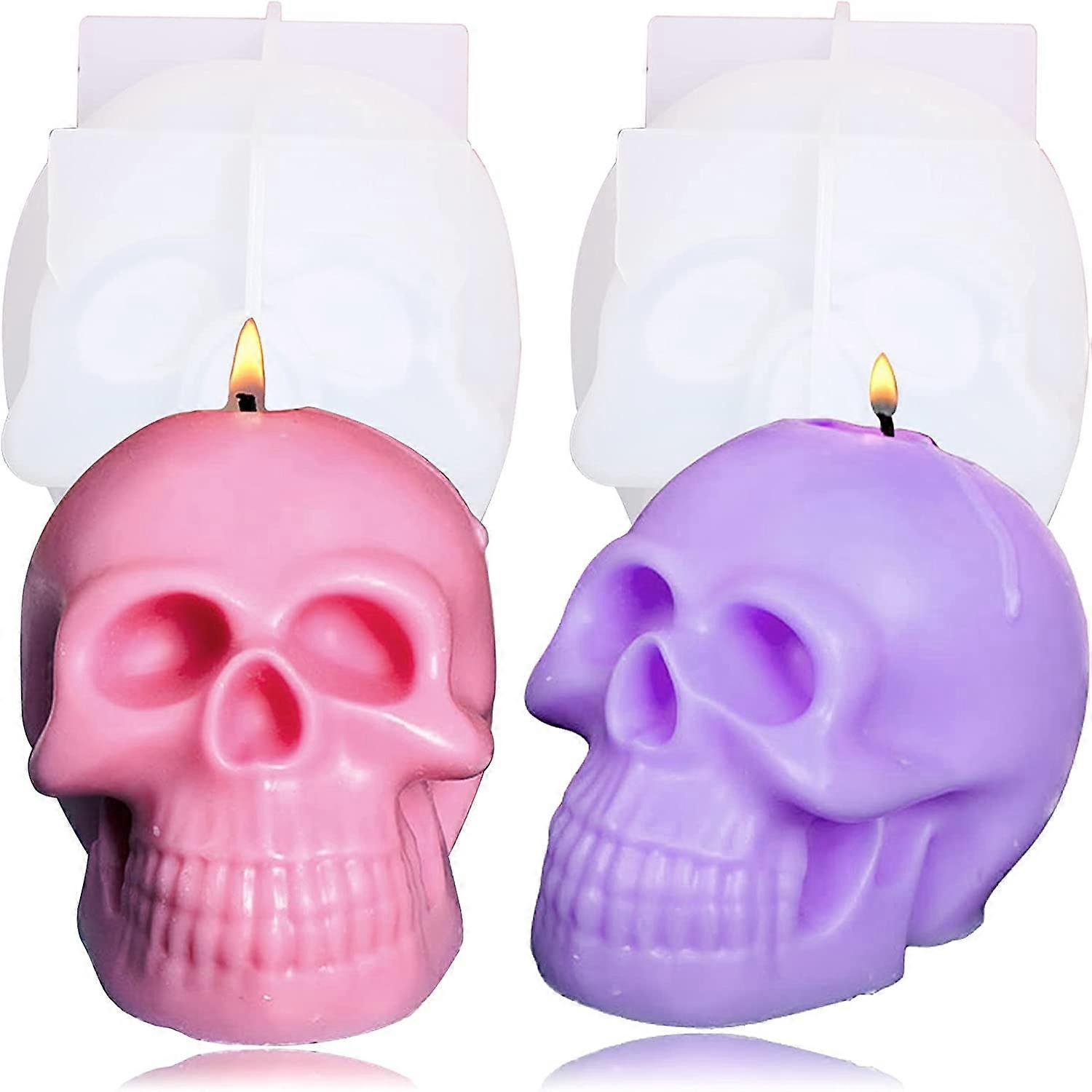 2PCS 3D Skull Resin Candle Mold Set Silicone Skull Shape Molds for Aromatherapy Candle Soap Making Epoxy Mould Resin Casting Art Crafts Halloween Part