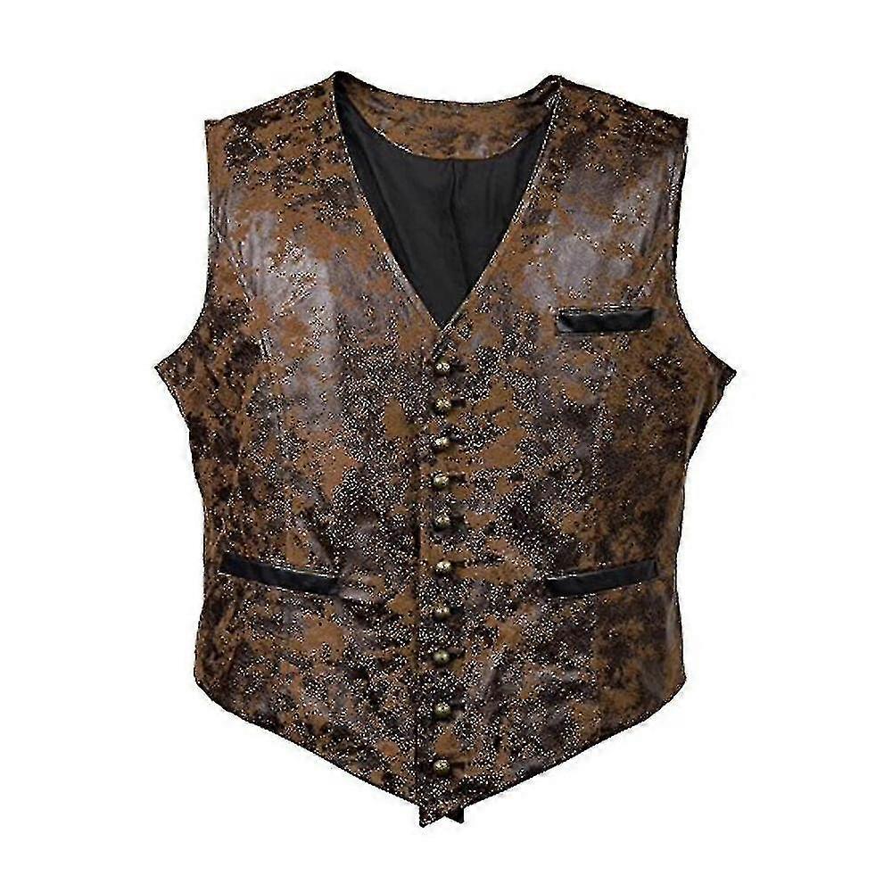 Erkek Steampunk Suni Deri Süet Kovboy Yelek Tek Göğüslü Retro Yelek-İyi