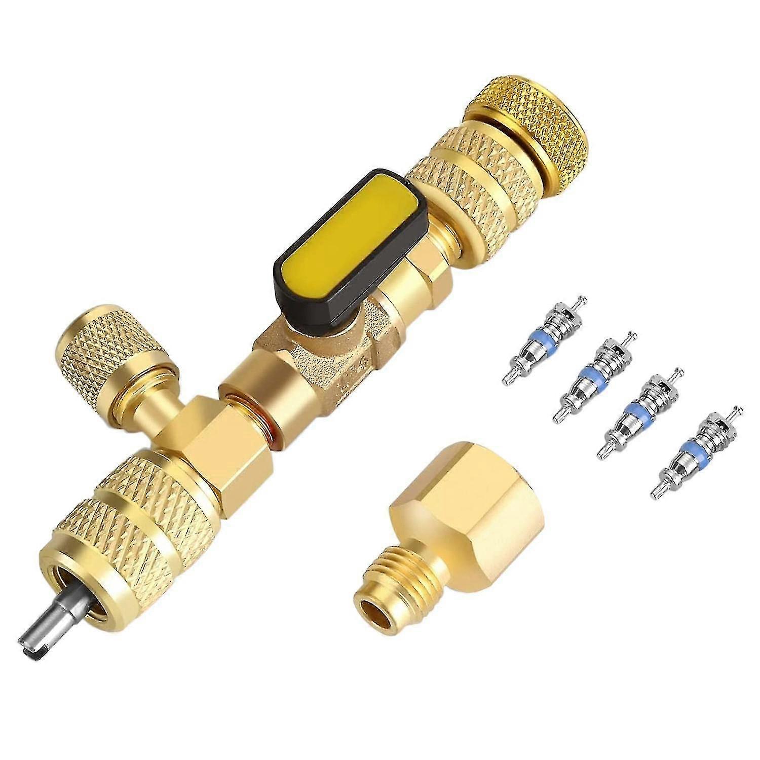 Valve Core Remover Installer Tool with Dual Size SAE 1/4 & 5/16 Port, 4 Valve Cores