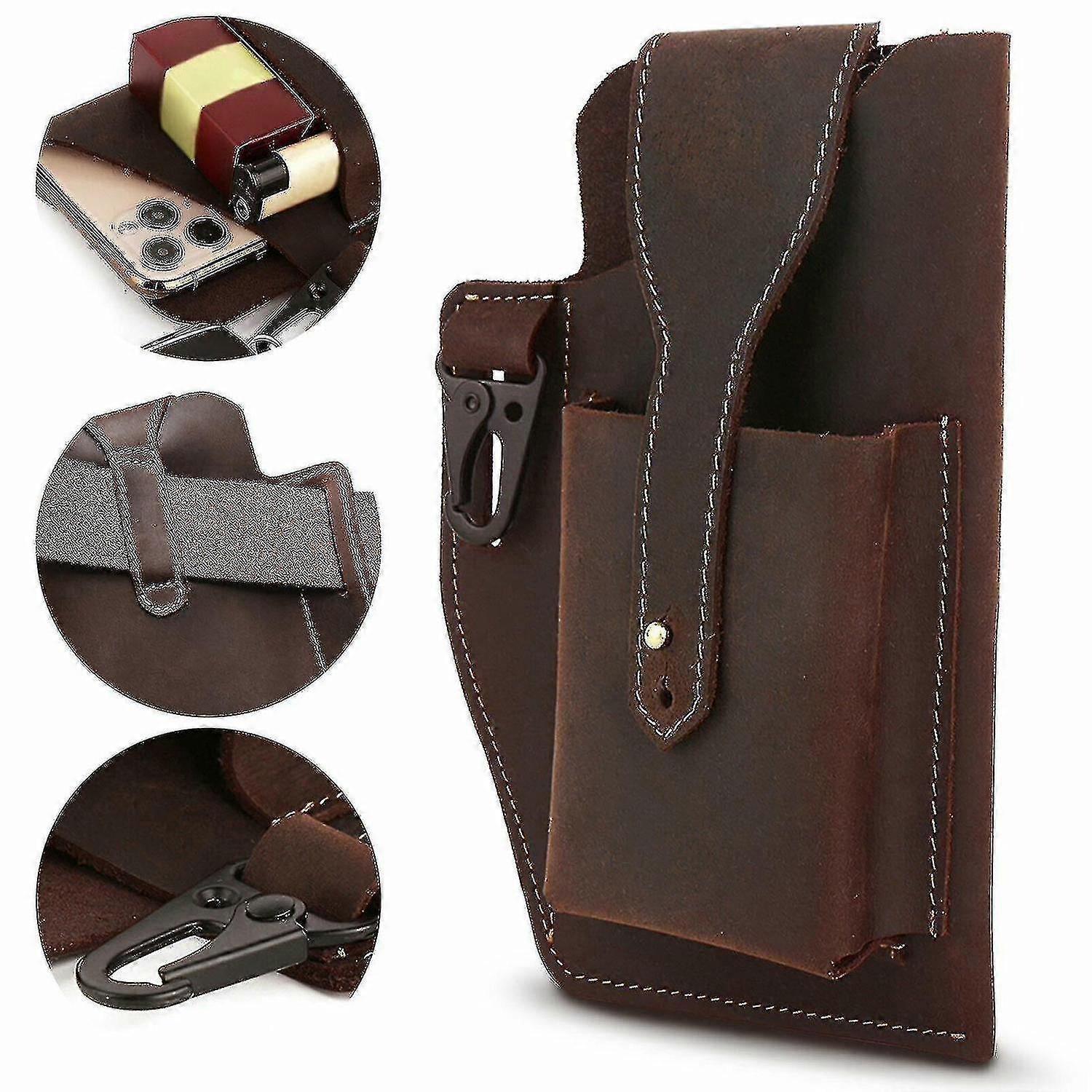 Retro Men Waist Loop Bag Genuine Leather Pouch Corssbody Cell Phone Holster Case