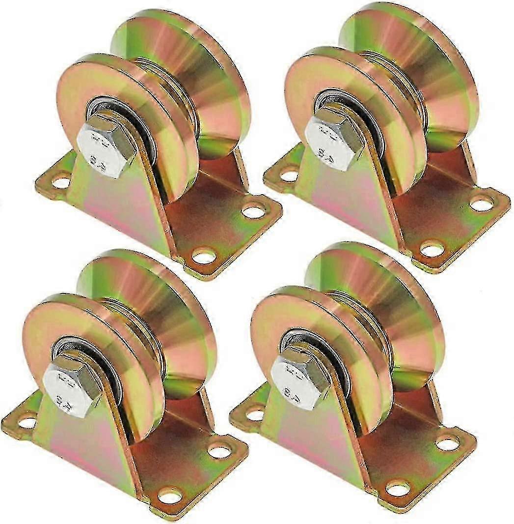 Roulettes de guidage à rainure en V, 50 mm, robustes, pour portail coulissant, avec support, 4 pièces - Yvan