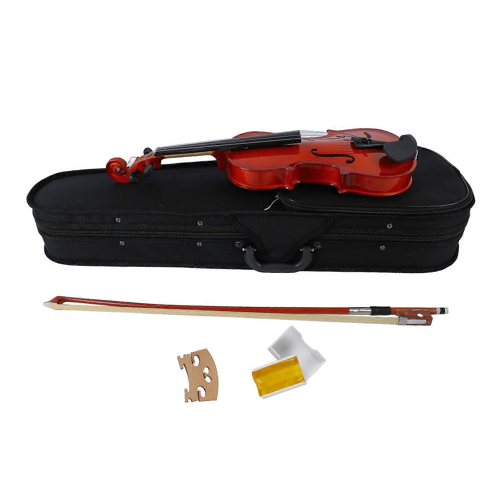 Wooden Violin Bow Case Bridge Kit Comfortable Hand Feel Stable Wood Violin for Beginner 1/8 42cm/17in