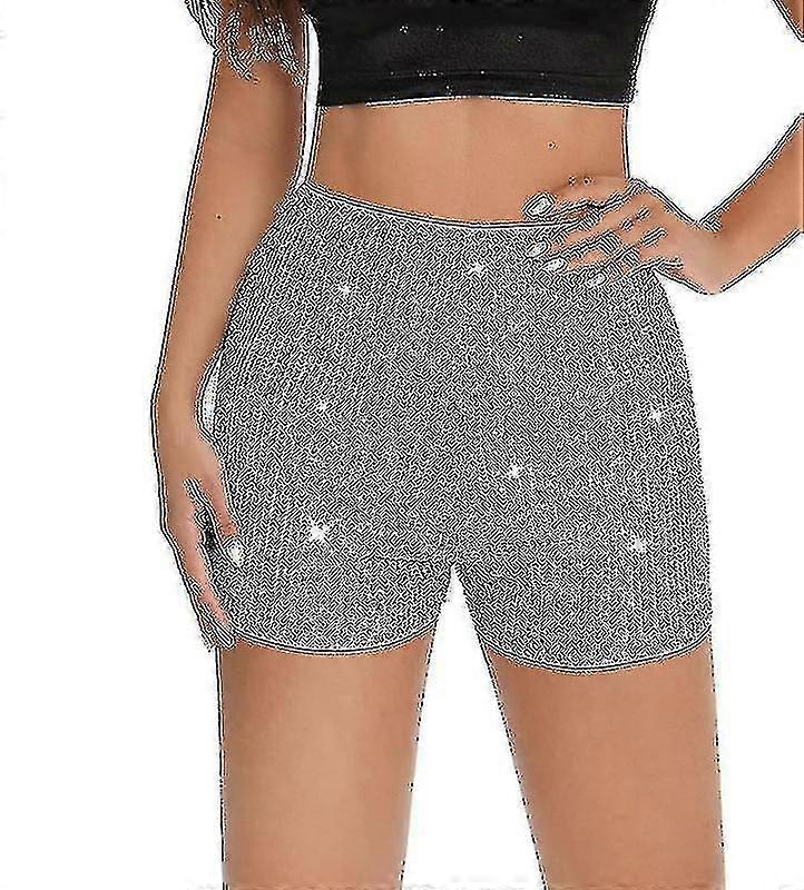 Bayan Payetler Yüksek Elastik Bel Düz Bacak Şort Solid Glitter Parti Şort