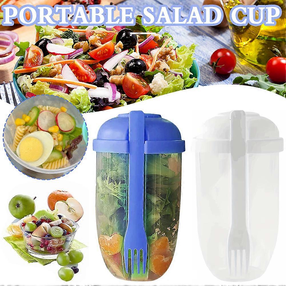 2pcs Portable Salad Cup with Forks Lid Large Capacity Sealing Storage Bottle for Camping Picnic