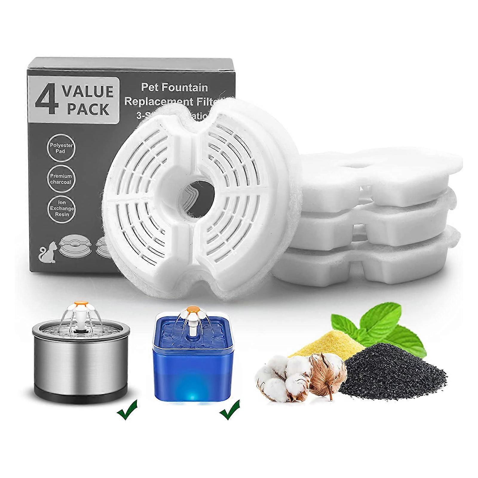 4pcs Round Cat Water Fountain Filter Charcoal Iron Exchange Resin Filter Replacement