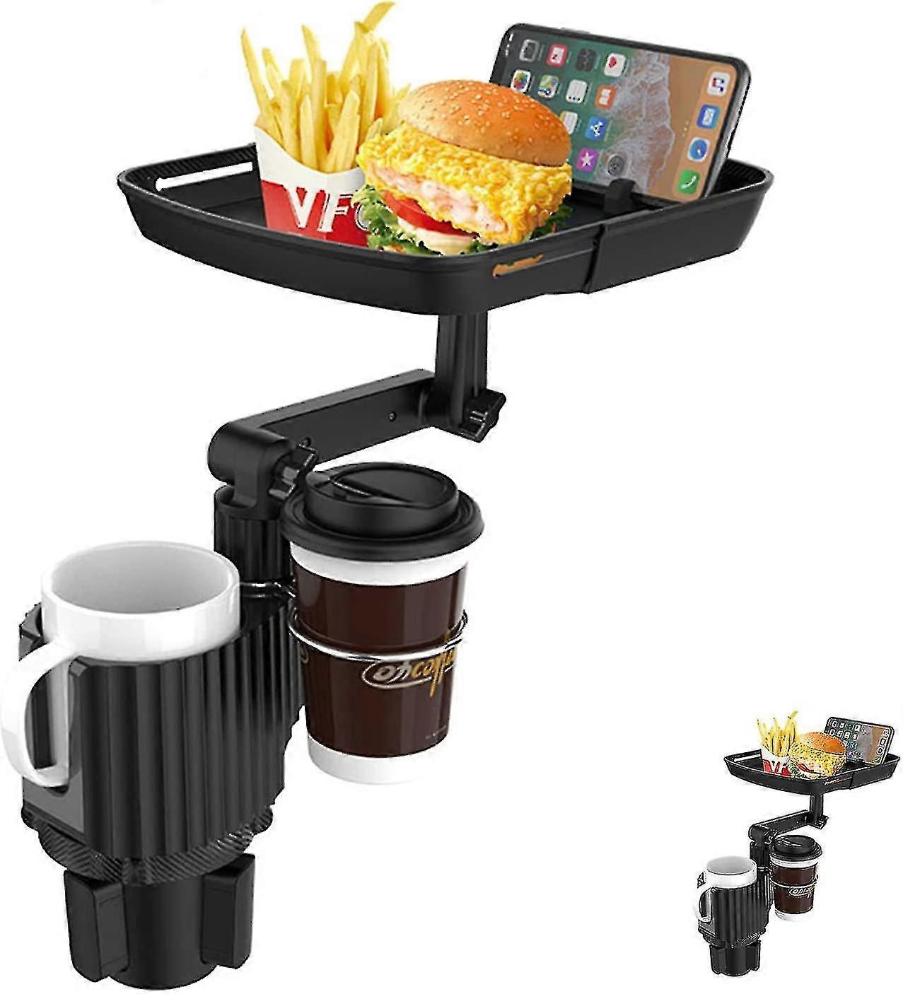 Car Cup Holder Expander Tray, New Version Multifunctional Automotive Cup Attachable Tray & Phone Hold, 360rotation Detachable Table Adjustable Base, E
