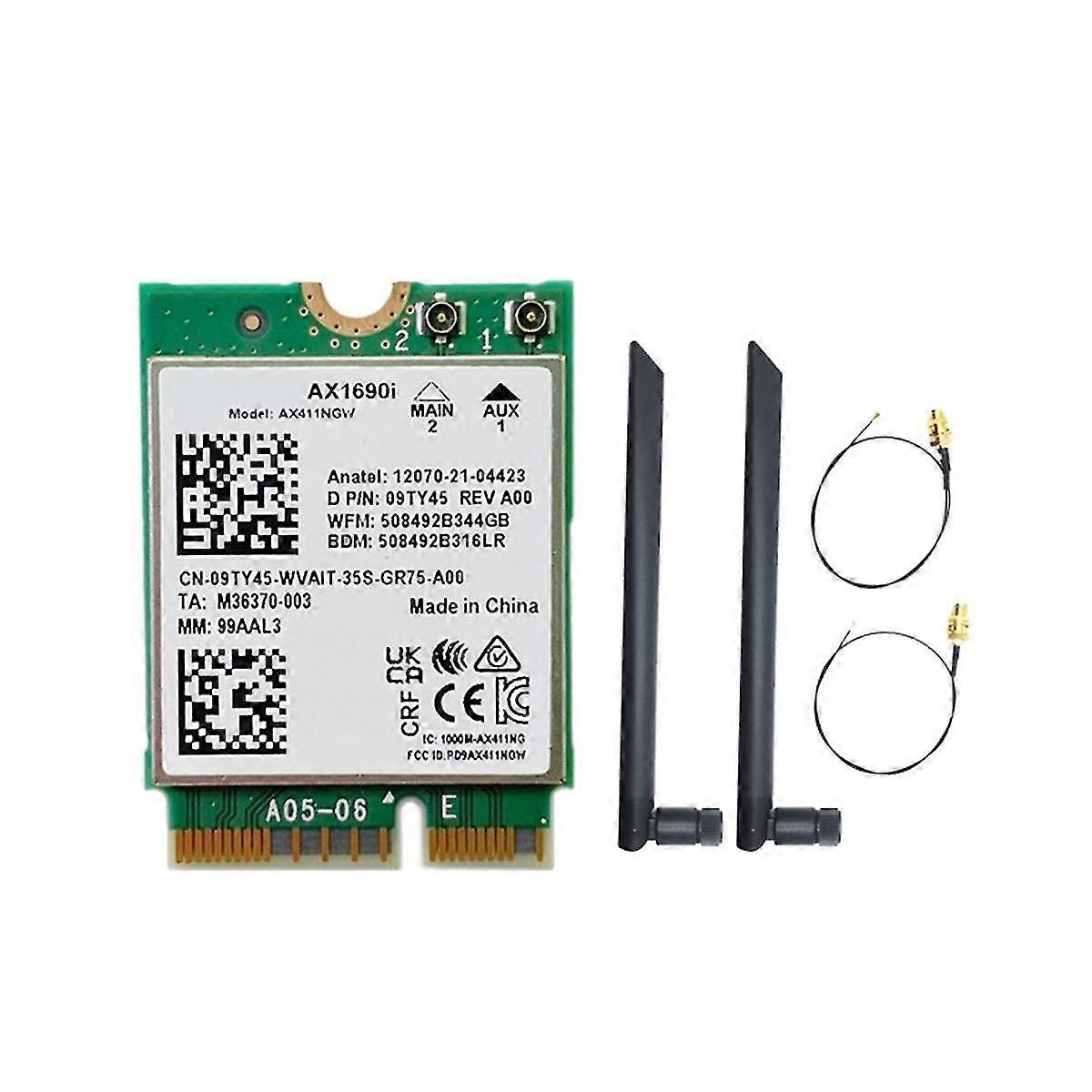 Ax1690i Wifi Card+2x8db Antenna Ax411 Wi-fi 6e Speed 2.4 Gbps 802.11ax 2.4/5/6ghz Bluetooth 5.3 Wir