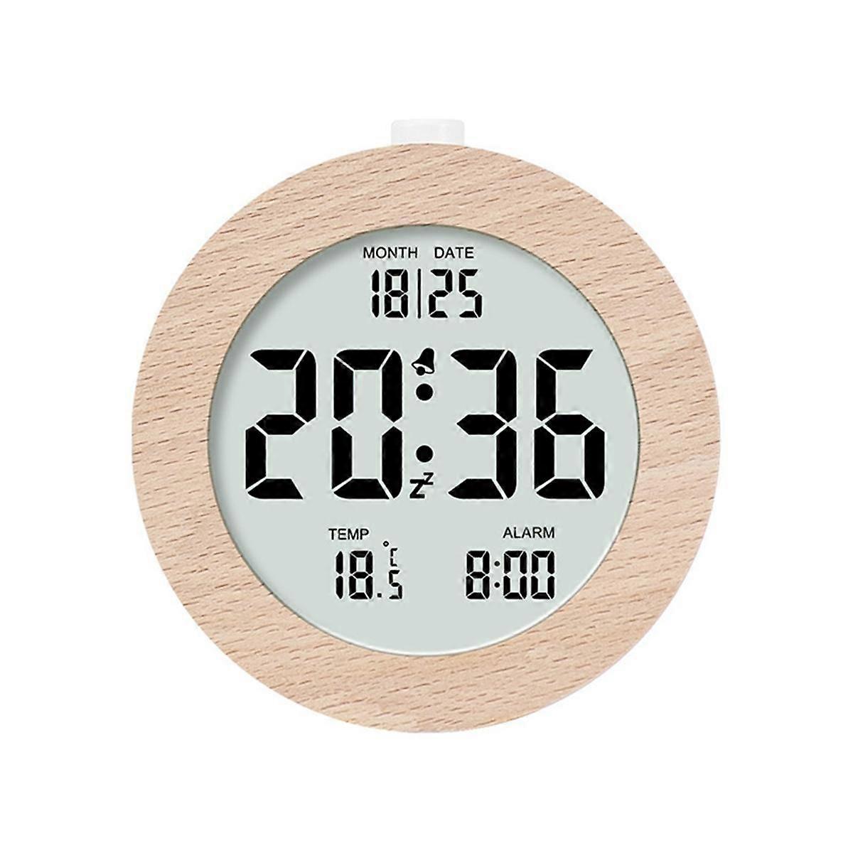 Wooden Digital Alarm Clock for Bedrooms,Wood 4In Battery Powered Alarm Clock with Snooze and Nightlight,LCD Desk Clock,A