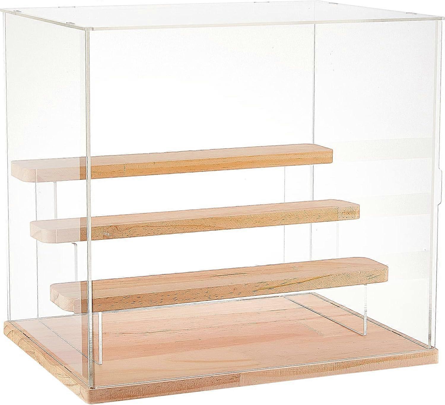 3 Tier Clear Acrylic Display Case 12.6x10.2x11.4 Figures Wooden Display Boxes Countertop Box Storage Cube Organizer Dustproof Protection Showcase for 