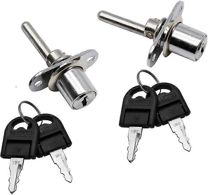 (Silver)2 Pieces Drawer Lock with Key Plunger Plunger Lock with Key for Showcase Cabinet File Cabinets, Diameter 16mm, Length 61mm