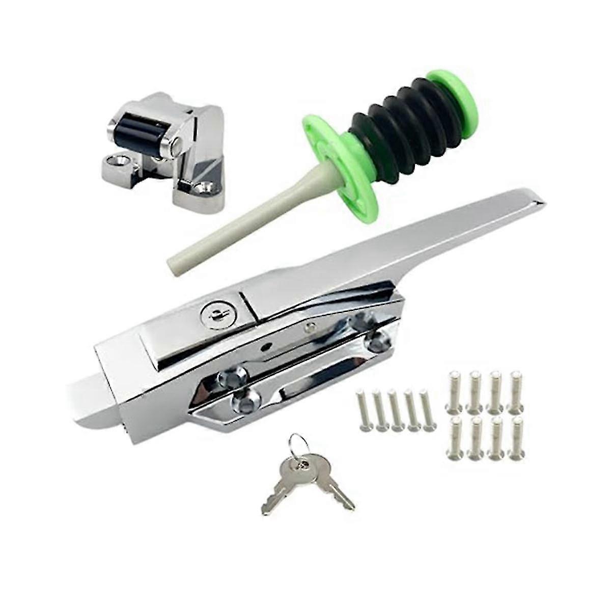 Cooler Door Latch Kit, Safety Freezer Door Latch Handle Set, with Adjustable Offset Strike and Inside Release and Keys