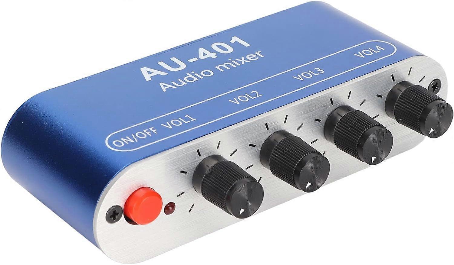 Mini Audio Mixer, 4 Channel Line Mixer with 3.5mm Stereo Jack, 4 Input 1 Stereo Output & Volume Adjustment, DC 5V-12V Stereo Mixer