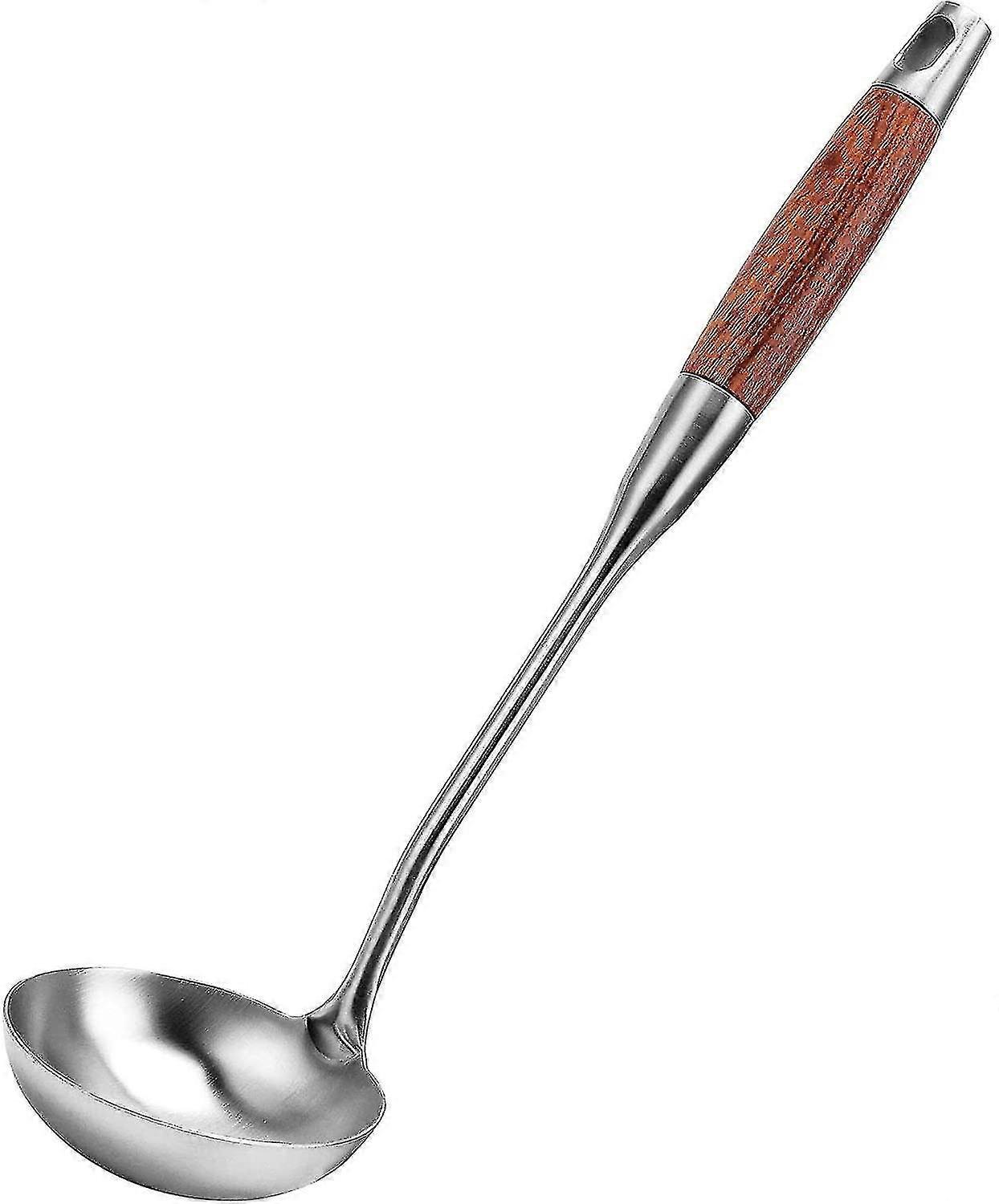 304 Stainless Steel Soup Ladle Spoon, Professional Heavy Duty Kitchen Serving Ladle With Heat Resistant Wood Handle Large Long Soup Pan Ladle For Soup