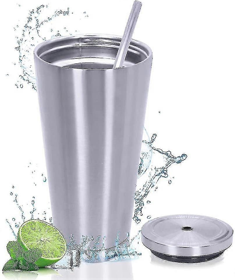 600ml/20oz Stainless Steel Travel Mug With Straw And Leakproof Lid, Travel Insulated Vacuum Flask, Vacuum Insulated Coffee Cup For Ice Cold Or Warm Dr