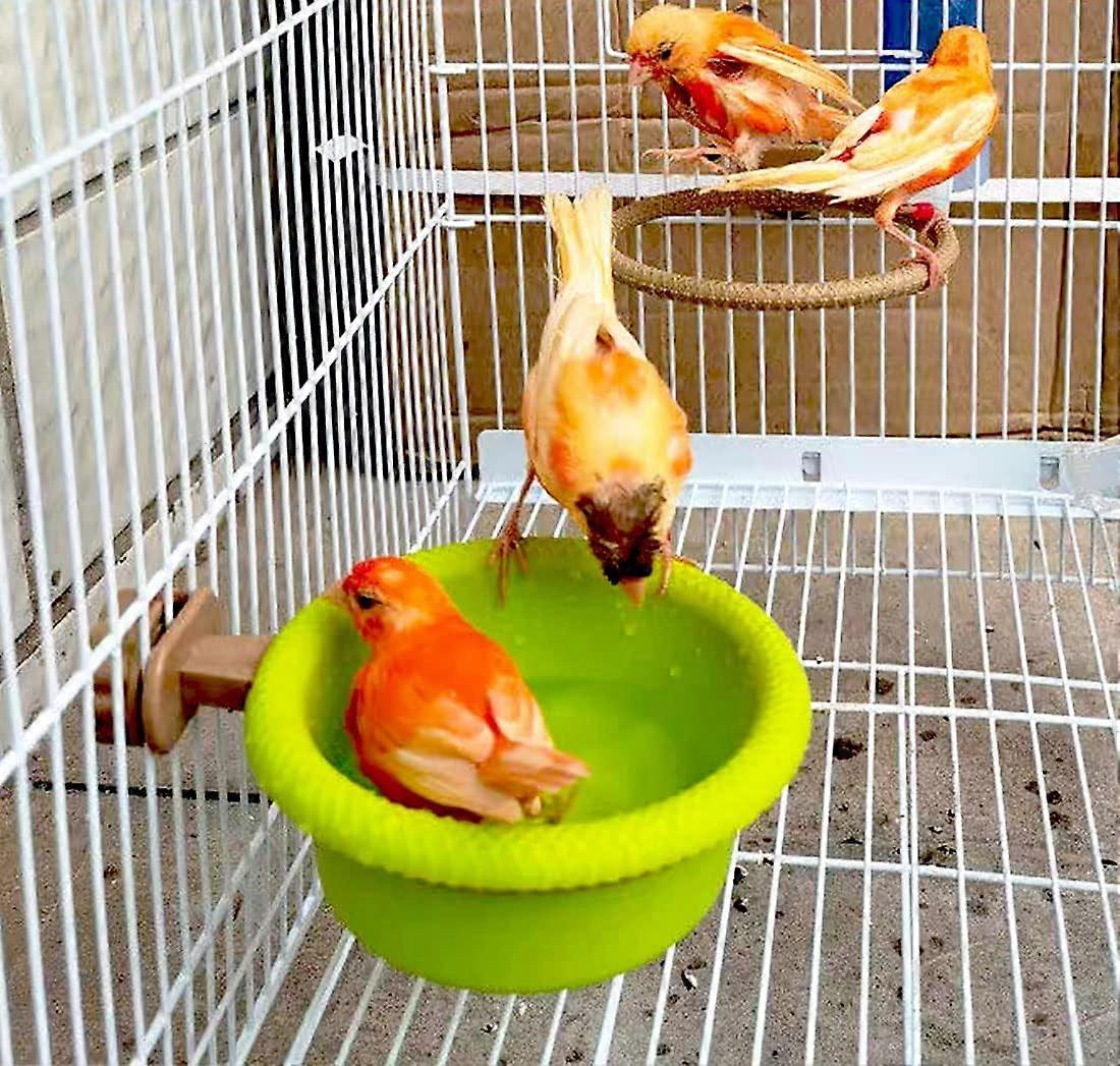 Caged bird bath + plastic nest frame, multifunctional universal small bathtub bowl, hanging cage basin shower (green)