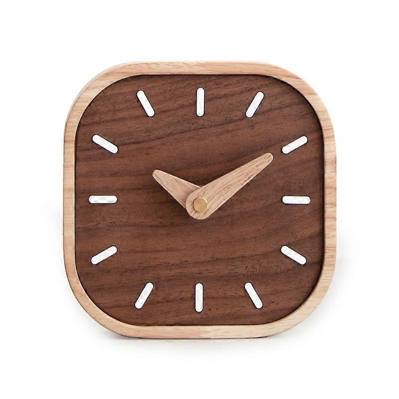 Black walnut solid wood small table clock Nordic style clock, 13.4*13.4CM