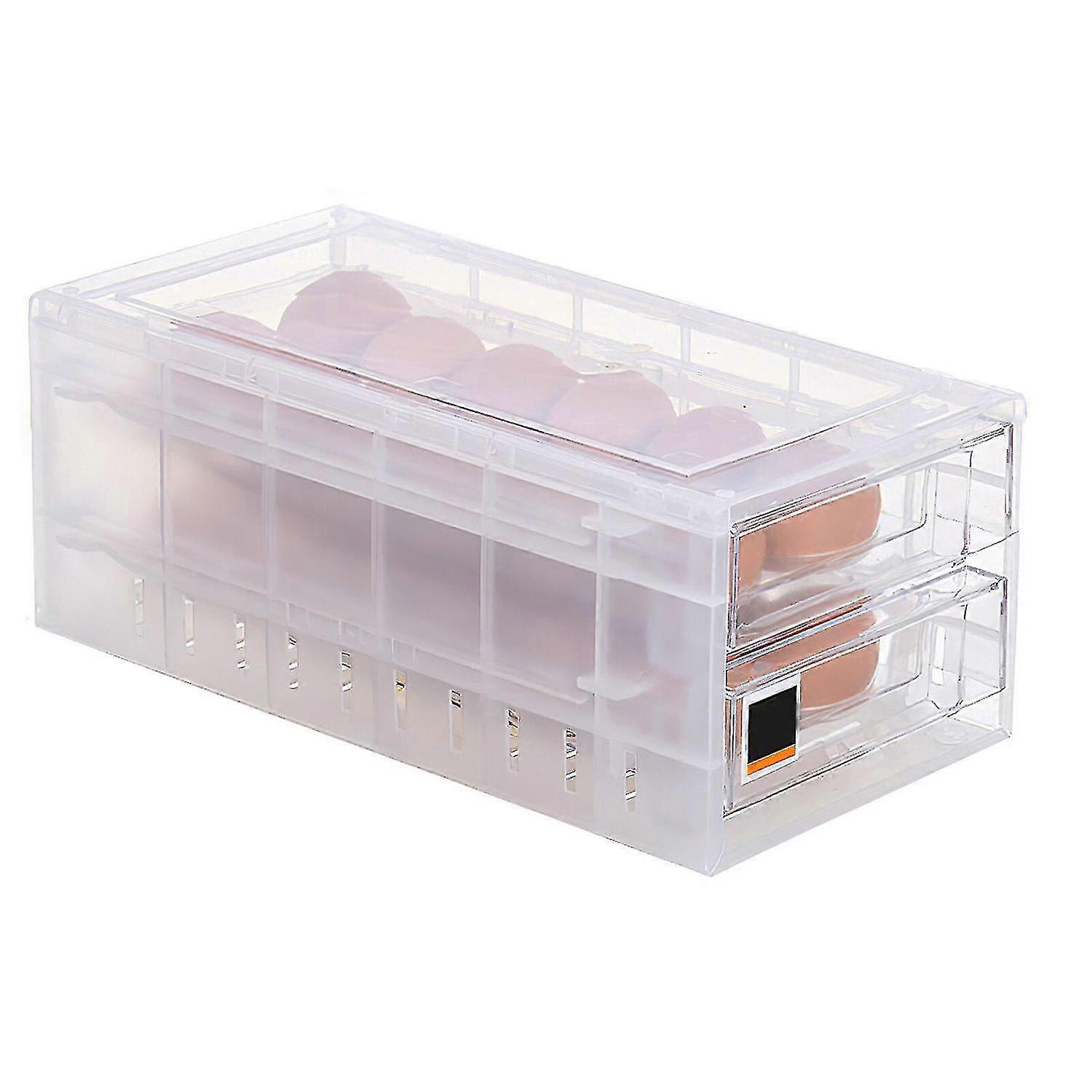 Refrigerator Egg Tray Carrier Stackable Fridge Dispenser Double Layer Holder 24 Cells Bins