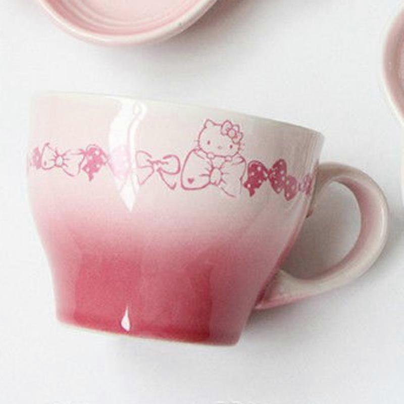 Sanrio Hello Kitty Κούπα καφέ Κινούμενα σχέδια Anime Hello Kitty Γάλα Τσάι Κύπελλο Κεραμικό φλιτζάνι καφέ και πιατάκι Σετ φλυτζάνι τσαγιού Σετ κοριτσιών Δώρα
