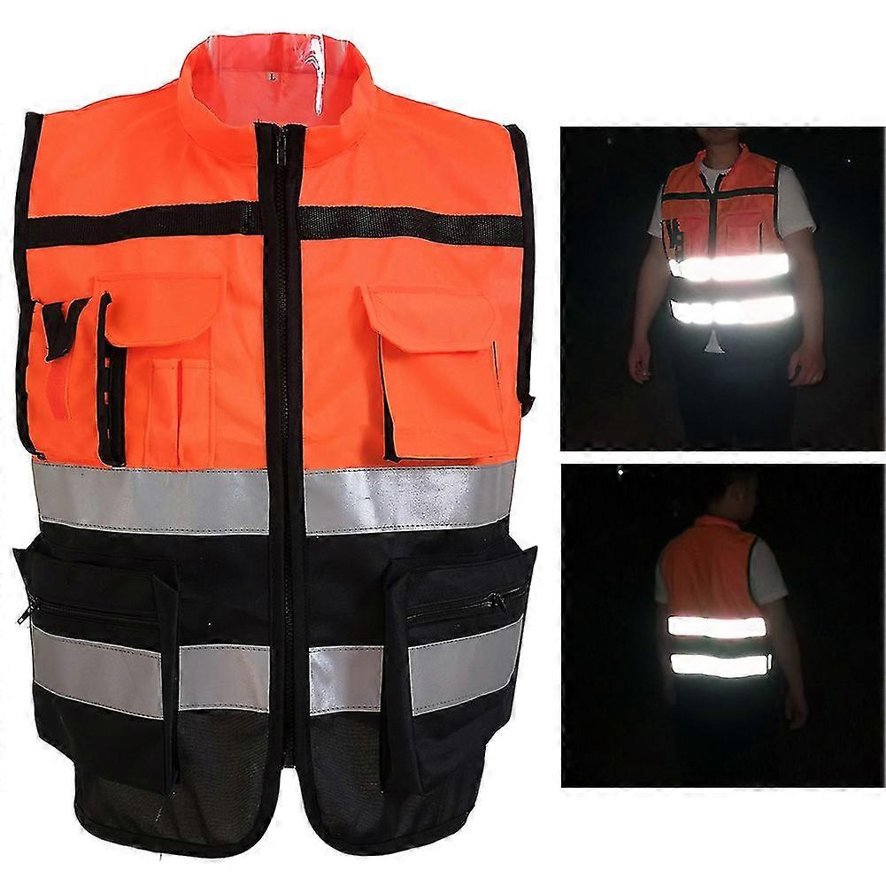 Reflective Safety Vest For Running/cycling - Large Capacity, Zipper Design - Size L